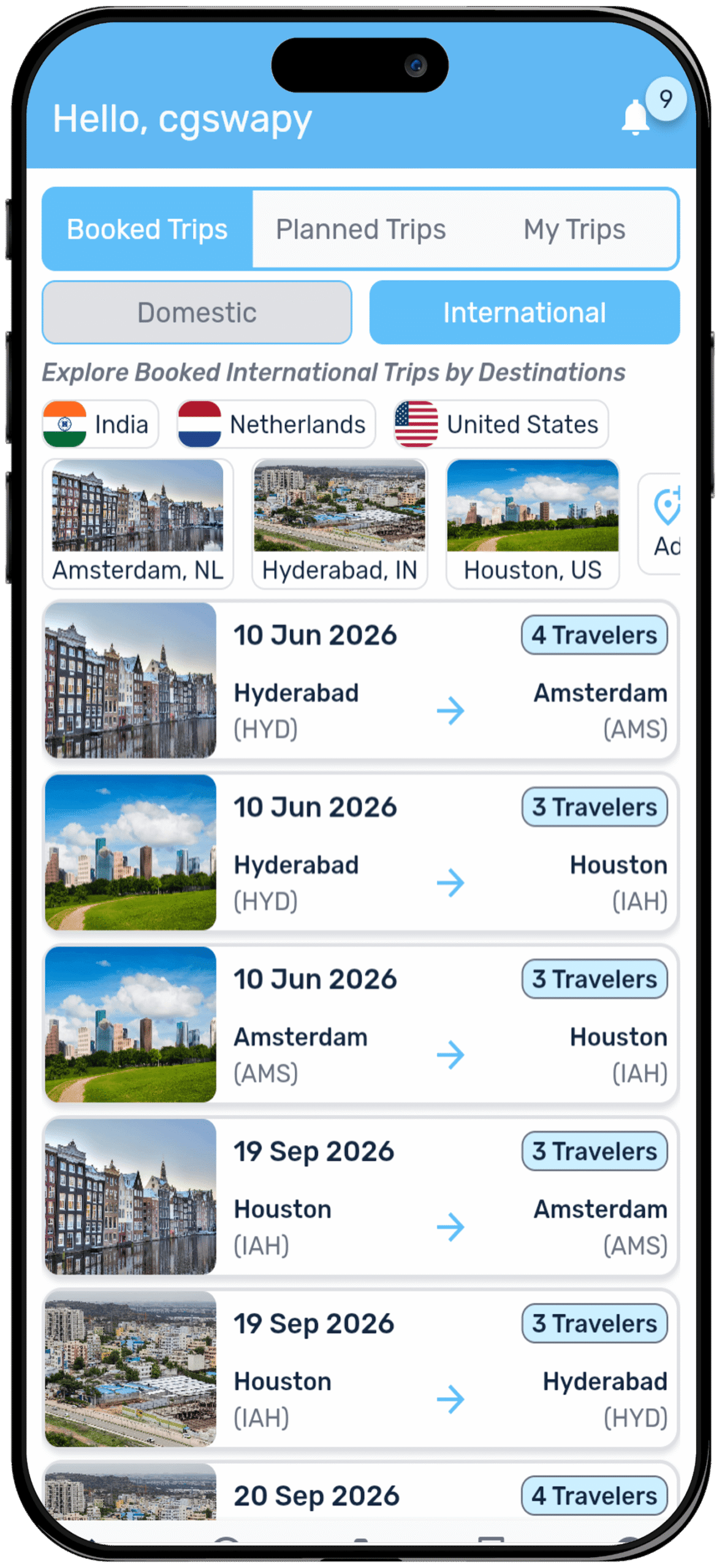 FlierLink - Booked Trips List