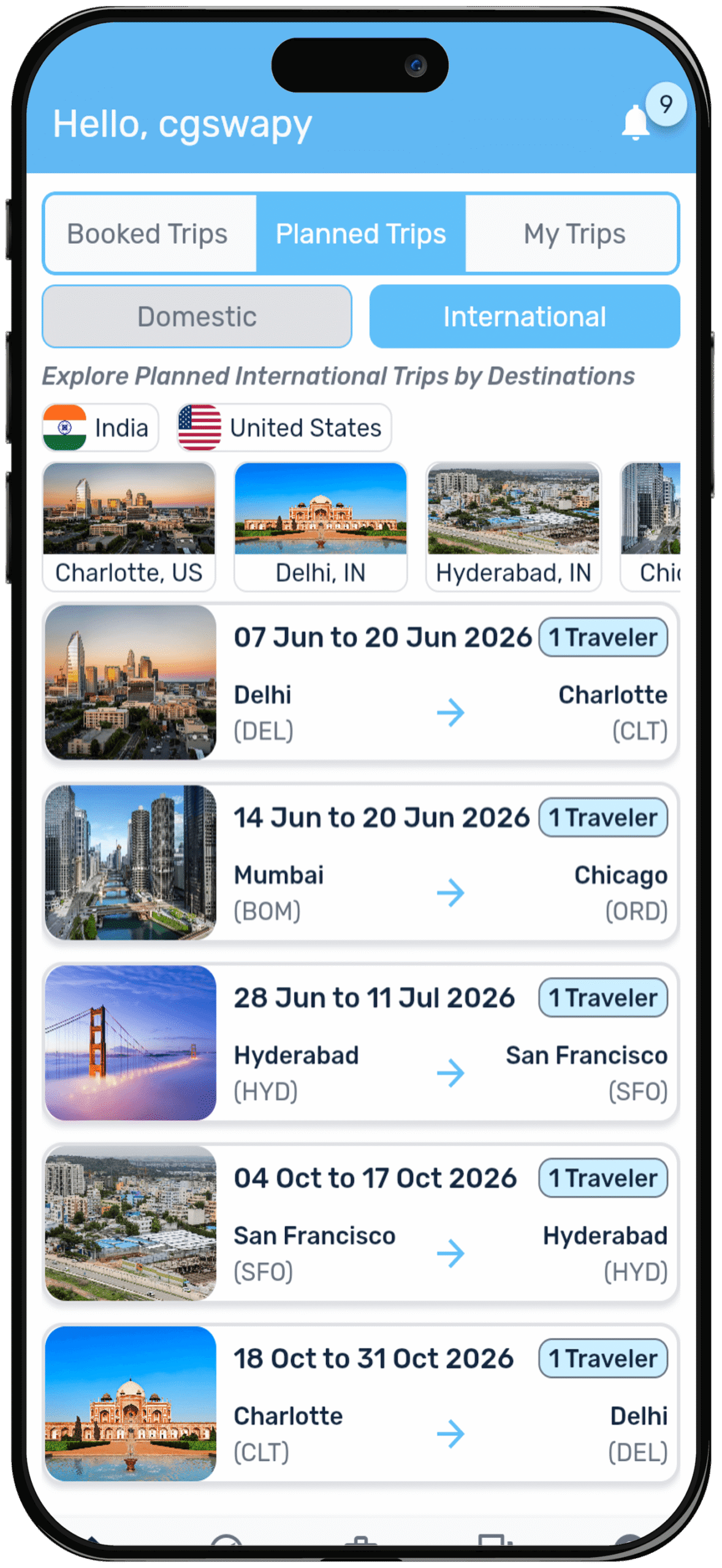 FlierLink - Planned Trips List
